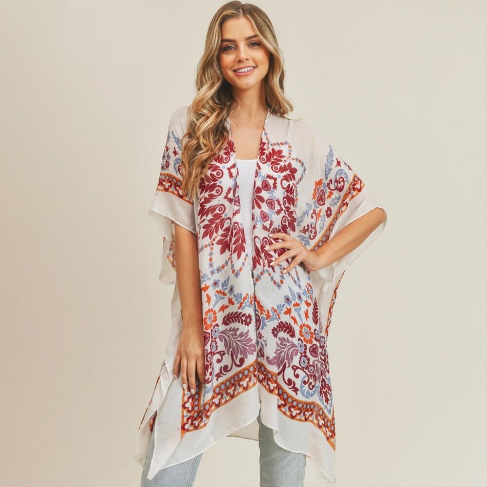 Women's Lightweight Damask Print Kimono.